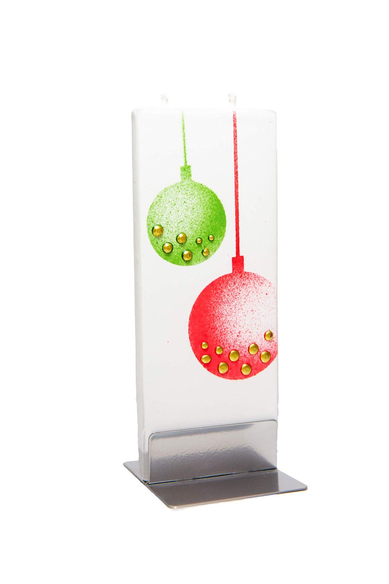 Flatyz Christmas Candles Red and Green Ornament Design - Flat, Decorative, Hand Painted Candle Gifts for Women or Men - 6 inches - Image 3